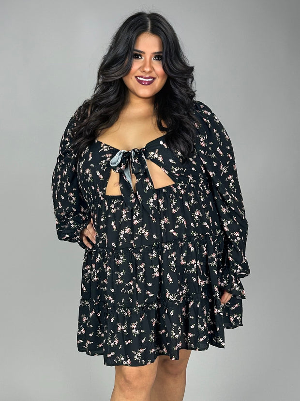 87 PLS-C {Oh La La} Black Floral Tiered Open Back Dress PLUS SIZE XL 2X 3X 4X