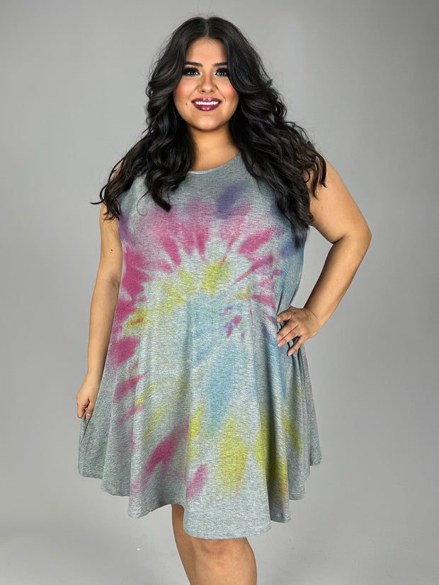 28 SV-Q {Dress For Fun} Grey Tie Dye Sleeveless Dress PLUS SIZE XL 2X 3X