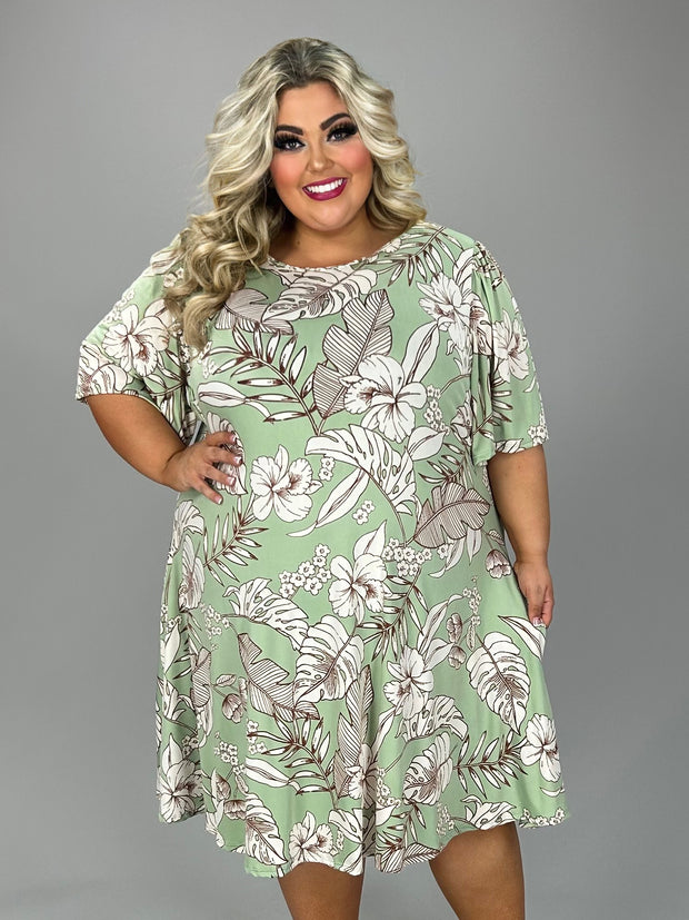 55 PSS {Turning The Page} Sage Floral Leaf Print Dress EXTENDED PLUS SIZE 4X 5X 6X