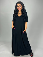 LD-O {Evolving Love} BLACK V-Neck Maxi Dress PLUS SIZE 1X 2X 3X