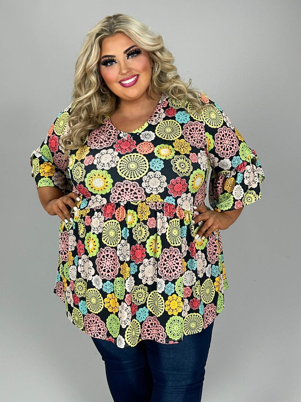 51 PSS {Friends For Life} Black Crochet Print Babydoll Top EXTENDED PLUS SIZE 1X 2X 3X 4X 5X