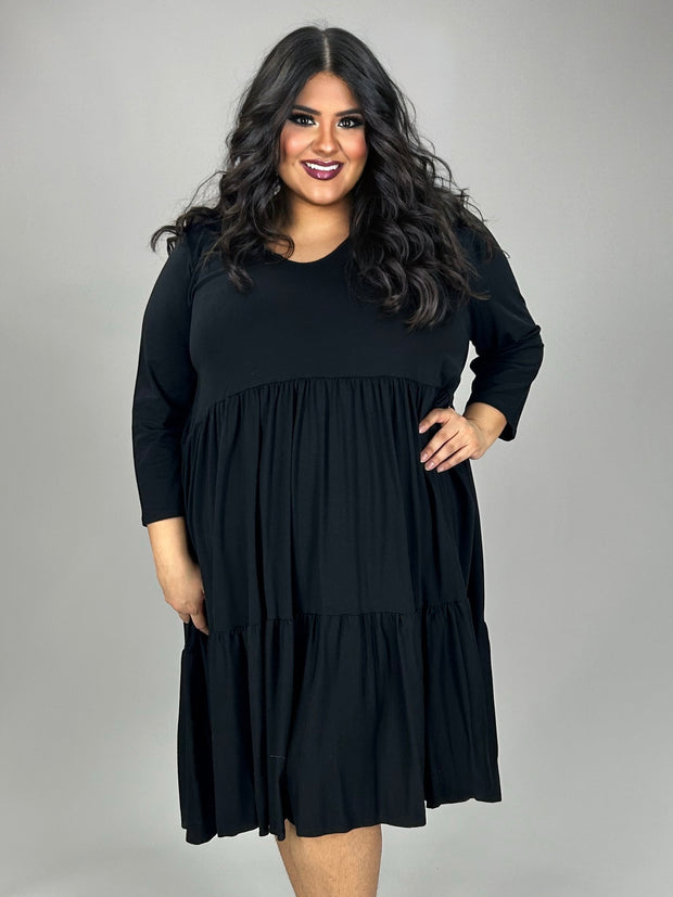 84 SQ {My Natural State} Black V-Neck Tiered Dress PLUS SIZE 3X