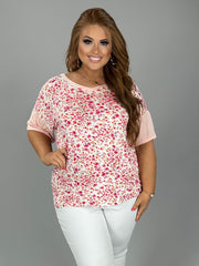 80 CP-Q {Finding Myself} Blush Floral V-Neck Top PLUS SIZE 1X 2X 3X