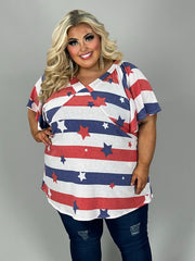 50 PSS {Stars & Stripes Always} Red/White/Blue Print Top EXTENDED PLUS SIZE 4X 5X 6X