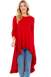 29 SQ {The Only One} Red Ruffled Hi/Low Tunic PLUS SIZE 1X 2X 3X