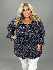 23 PQ {Flowers Falling} Dark Navy Floral Babydoll Top EXTENDED PLUS SIZE 3X 4X 5X