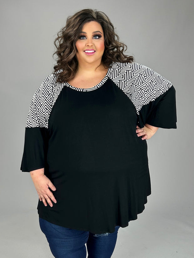 88 CP {Remarkable Style} Black/Ivory Geo Print Tunic EXTENDED PLUS SIZE 4X 5X 6X