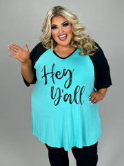 16 GT {Hey Y'all} Teal/Black Graphic Tee CURVY BRAND!!! EXTENDED PLUS SIZE XL 2X 3X 4X 5X 6X (May Size Down 1 Size)