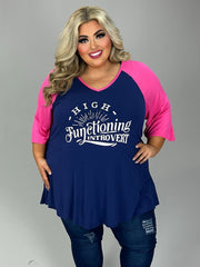 20 GT {High Functioning Introvert} Navy/Fuchsia Graphic Tee CURVY BRAND!!!  EXTENDED PLUS SIZE XL 2X 3X 4X 5X 6X (May Size Down 1 Size}