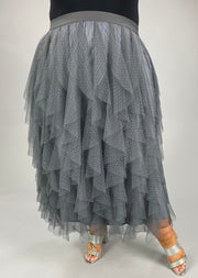 BT-A {Instantly Cute} Grey Polka Dot Mesh Lined Skirt PLUS SIZE 1X 2X 3X