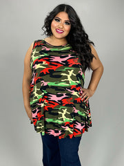 36 SV-I {Always In Sight} Multi-Color Camo Sleeveless Top PLUS SIZE 3X 4X 5X