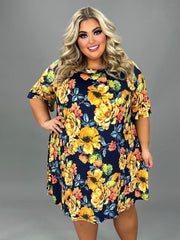 48 PSS {A Bold New World} Navy/Mustard Large Floral Dress EXTENDED PLUS SIZE 3X 4X 5X