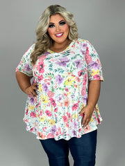 42 PSS {Always Blooming} White Floral V-Neck Top EXTENDED PLUS SIZE 3X 4X 5X