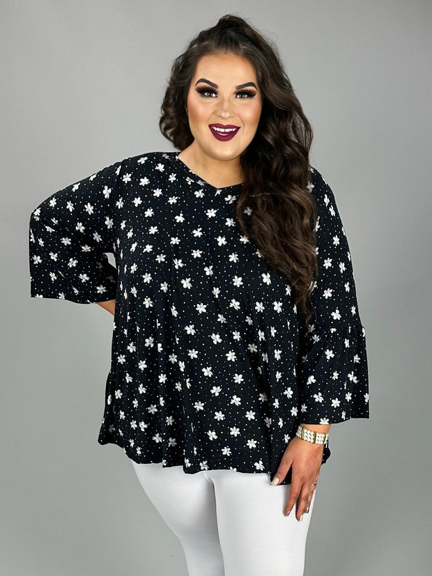 58 PQ {Keeping My Standards} Black/White Floral & Dot Top EXTENDED PLUS SIZE 3X 4X 5X
