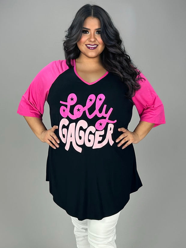 17 GT {Lolly Gagger} Black/Fuchsia Graphic Tee CURVY BRAND!!!!  EXTENDED PLUS SIZE XL 2X 3X 4X 5X 6X (May Size Down 1 Size)