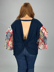 39 CP-I {Hot Topic} Navy Open Back Top with Angel Sleeves PLUS SIZE 1X 2X 3X