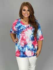 25 PSS {Love Is In The Air} Fuchsia/Blue Tie Dye V-Neck Top PLUS SIZE 1X 2X 3X