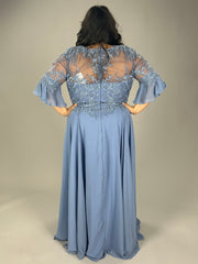 LD-G {Wish Me Joy} Slate Blue V-Neck Gown w/Scarf EXTENDED PLUS SIZE 4X