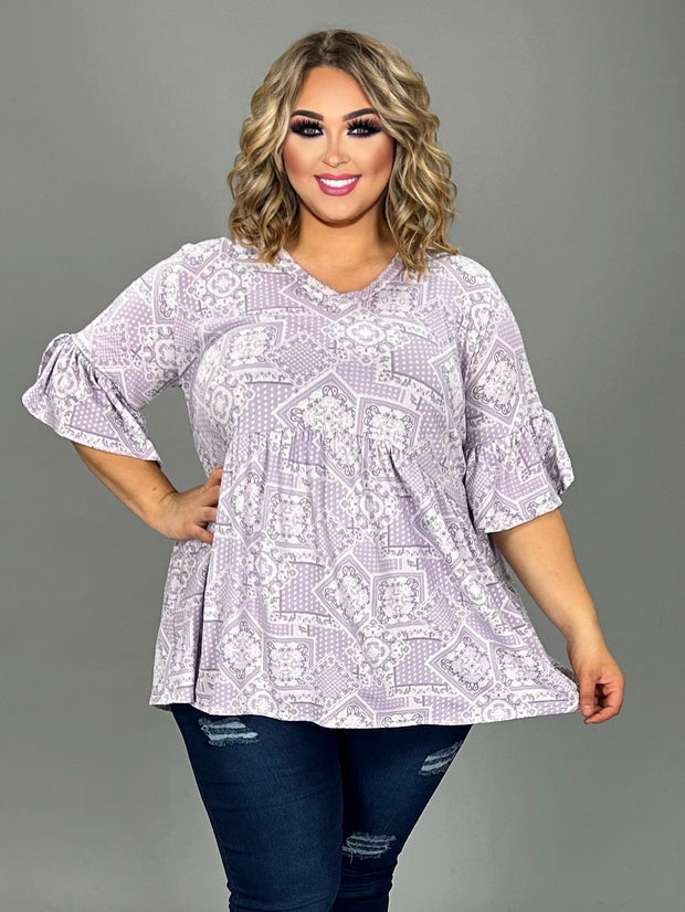 11 PSS {More Than Friends} Lavender Patchwork Print Top EXTENDED PLUS SIZE 3X 4X 5X
