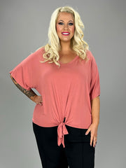 44 SSS-F {All Tied Up} ASH ROSE V-Neck Front Tie Top PLUS SIZE 1X 2X 3X