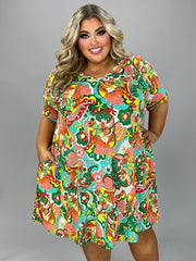 94 PSS {In Your Thoughts} Green/Yellow Paisley Floral Dress EXTENDED PLUS SIZE 3X 4X 5X