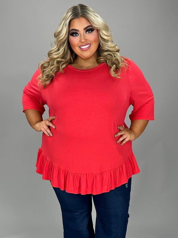87 SSS {Battle For Love} Coral Red Ruffle Hem Top EXTENDED PLUS SIZE 4X 5X 6X