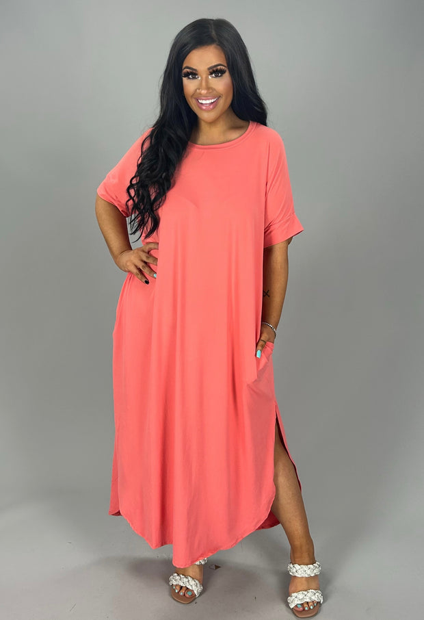 LD-M {Easily The Sweetest} Deep Coral High/Low Maxi Dress PLUS SIZE 1X 2X 3X
