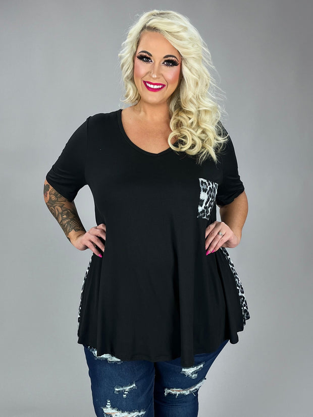 25 CP {Ready To Impress} Black/Charcoal Leopard V-Neck Top EXTENDED PLUS SIZE 3X 4X 5X
