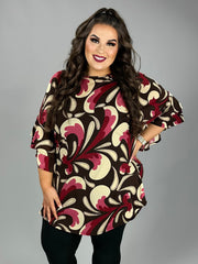 67 PSS {You Should Know} Brown/Mauve Paisley Print Tunic EXTENDED PLUS SIZE 3X 4X 5X