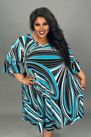 34 PSS {Lost In A Memory} Turquoise Swirl Print Dress EXTENDED PLUS SIZE 4X 5X 6X