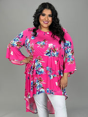 LD-Y {Making Big Moves} Fuchsia Floral High/Low Tunic PLUS SIZE 1X 2X 3X