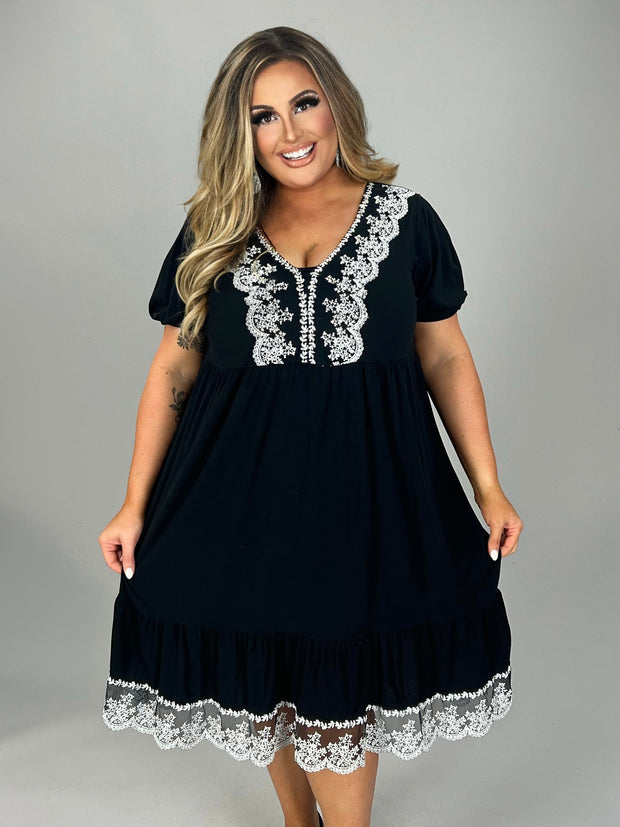 98 SD-Y {My Sunday Best} Black Babydoll Dress w/Lace Trim PLUS SIZE 1X 2X 3X