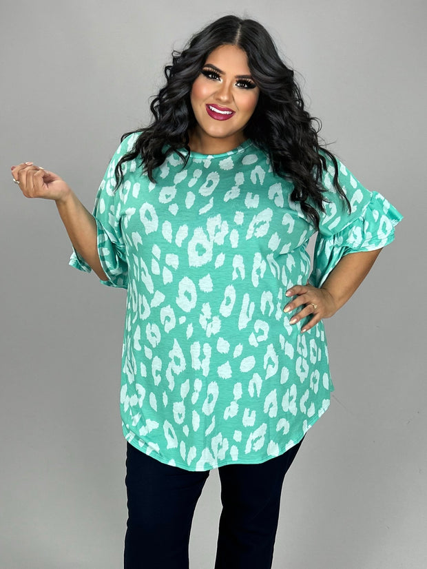 12 PSS {Best Intentions} Green/Mint Leopard Print Top EXTENDED PLUS SIZE 4X 5X 6X