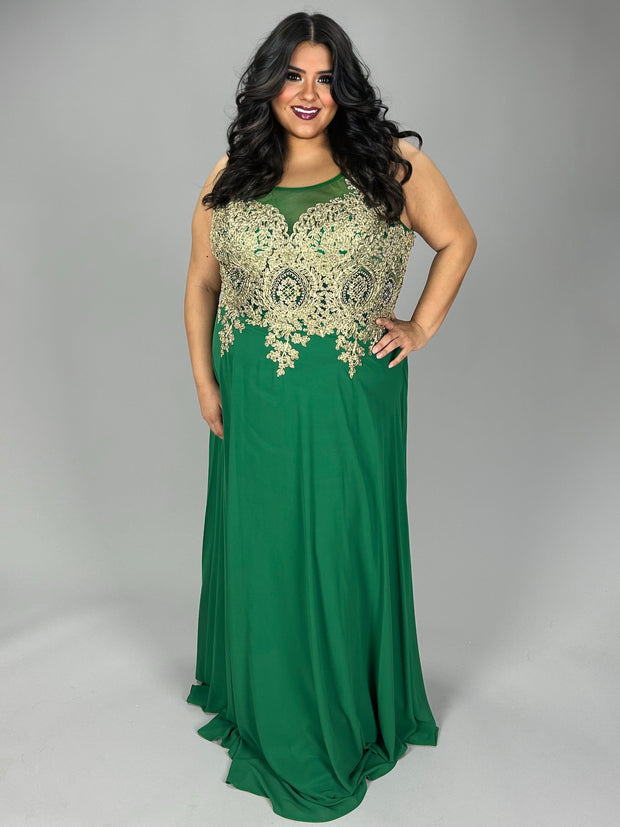 LD-F {Dance & Dream} Emerald Sequin Gown EXTENDED PLUS SIZE 24