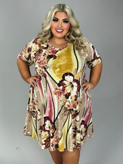 15 PSS-F {Show The World} Taupe/Pink Floral V-Neck Dress EXTENDED PLUS SIZE 3X 4X 5X