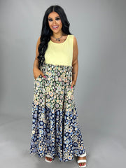LD-O {Lovely As Ever}  Yellow/Multi-Color Floral Maxi Dress PLUS SIZE XL 2X 3X