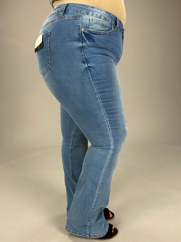 BT-O {YMI} Light Blue Distressed High Rise Flare Jeans PLUS SIZE 14 16 18 20