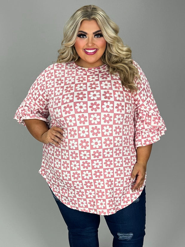 64 PSS {Daisies For You} Pink Daisy Print Top EXTENDED PLUS SIZE 4X 5X 6X
