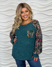 55 CP-M {All In Order} Teal Top w/Multi Print Contrast PLUS SIZE XL 2X 3X