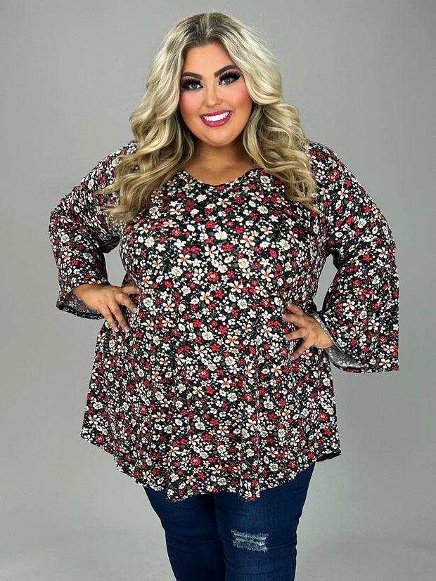 32 PQ {Moving To Curvy Beat} Black Floral V-Neck Top EXTENDED PLUS SIZE 3X 4X 5X