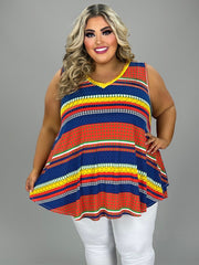 83 SV {Play It Up} Red/Blue Stripe Print V-Neck Top EXTENDED PLUS SIZE 4X 5X 6X
