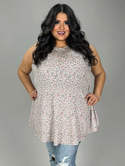 35 SV-W {Ready To Have Fun} Mauve Floral Sleeveless Top EXTENDED PLUS SIZE 3X 4X 5X