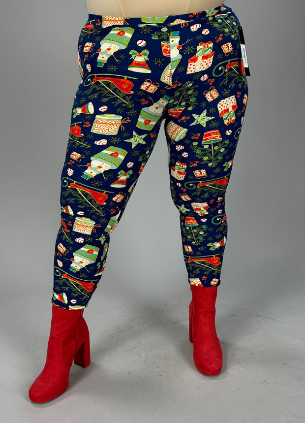 LEG-28 {Christmas Party} Navy Holiday Leggings  PLUS SIZE