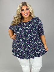 79 PSS {How My Garden Grows} Navy Floral V-Neck Top EXTENDED PLUS SIZE 3X 4X 5X