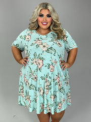 80 PSS {Just Say Yes} Mint Floral V-Neck Dress EXTENDED PLUS SIZE 3X 4X 5X