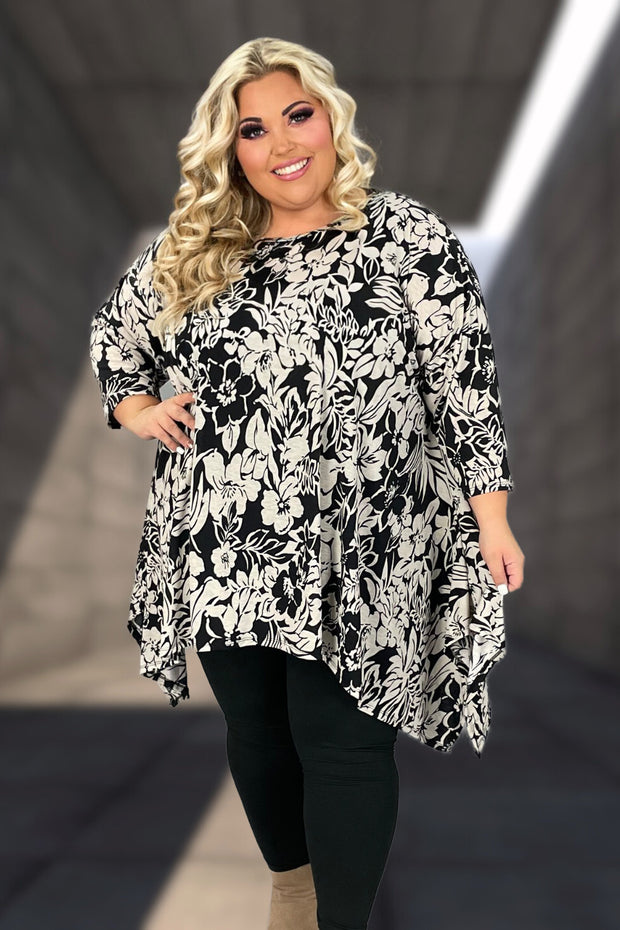 24 PQ {Asking For You} Black Floral Asymmetrical Top EXTENDED PLUS SIZE 3X 4X 5X
