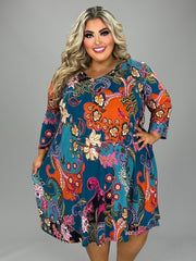 79 PQ-X {No Filters} Teal Floral V-Neck Dress EXTENDED PLUS SIZE 3X 4X 5X