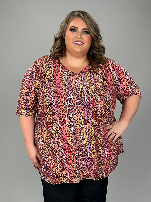 20 PSS {The Champion} Pink/Yellow Leopard V-Neck Top EXTENDED PLUS SIZE 4X 5X 6X