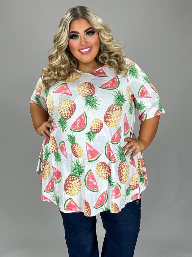 24 PSS {Pineapple Express} Ivory Fruit Print Top EXTENDED PLUS SIZE 3X 4X 5X
