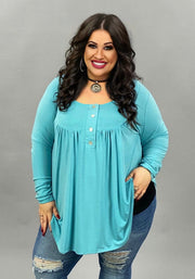 40 SLS-D {Your Forever} Teal Button Long Sleeve Top PLUS SIZE XL 2X 3X